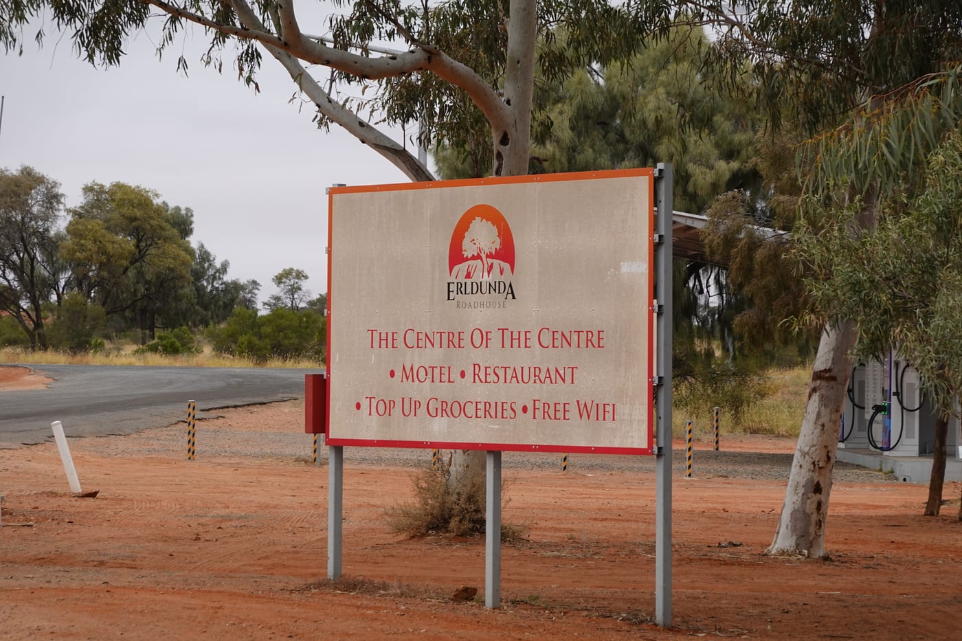 Erldunda 'centre of the centre' roadhouse sign.