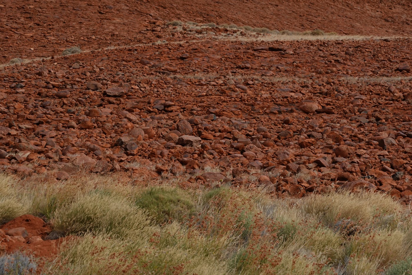 Loose talus rock on a slope.