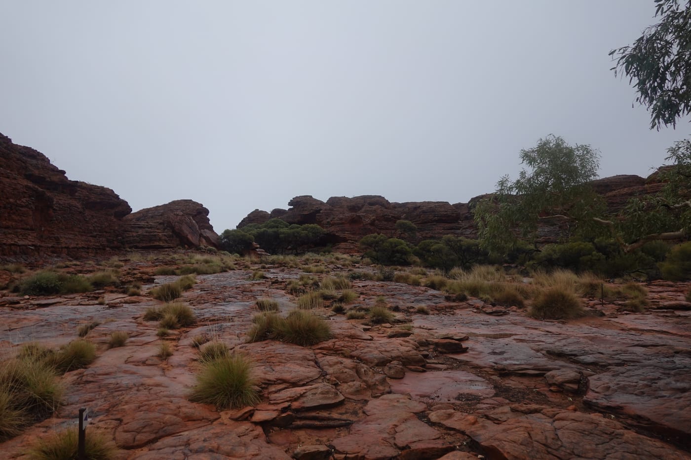 Eroded plateau under low mist.