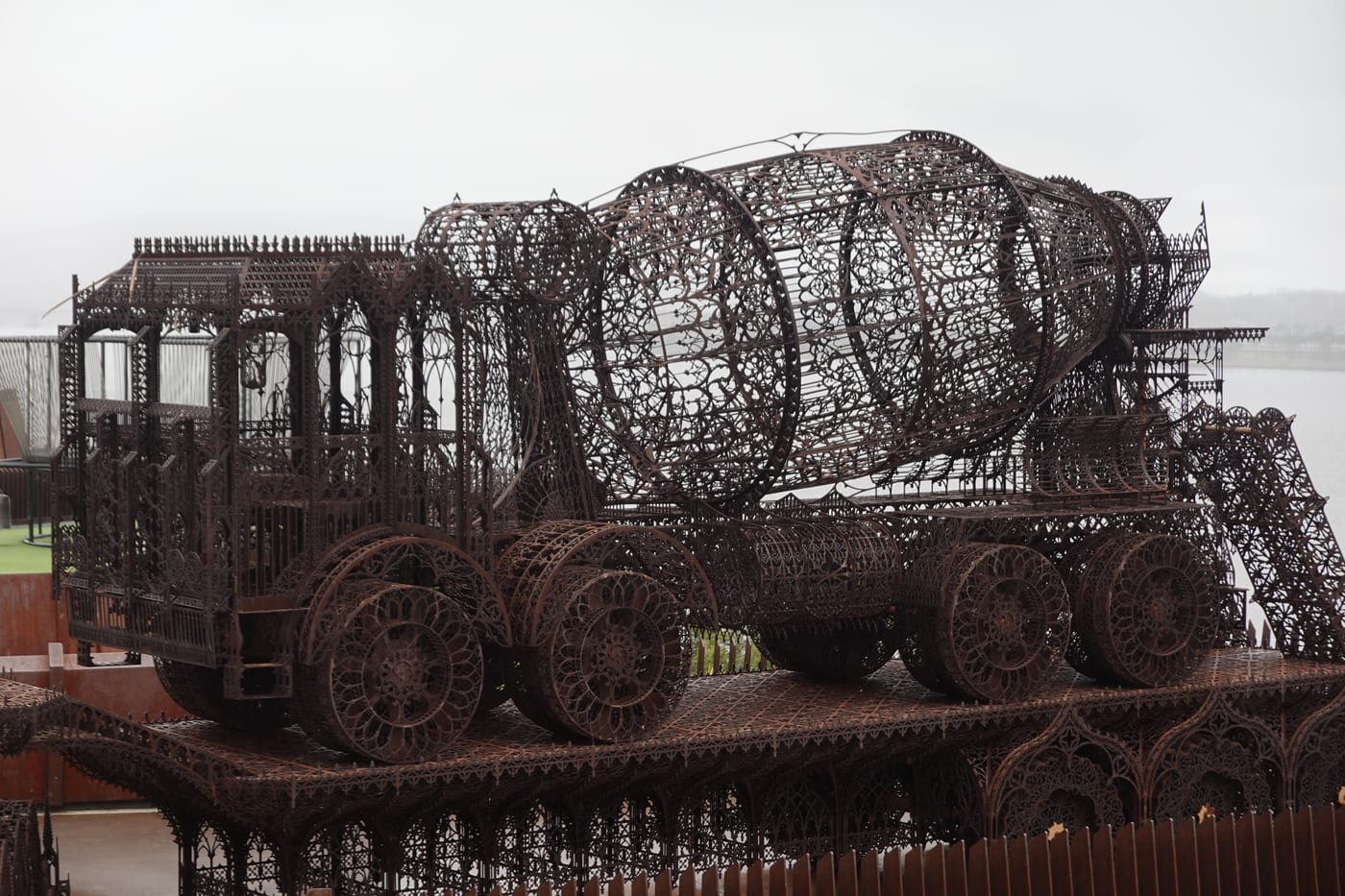 Wim Delvoye's intricately patterned cement truck sculpture.