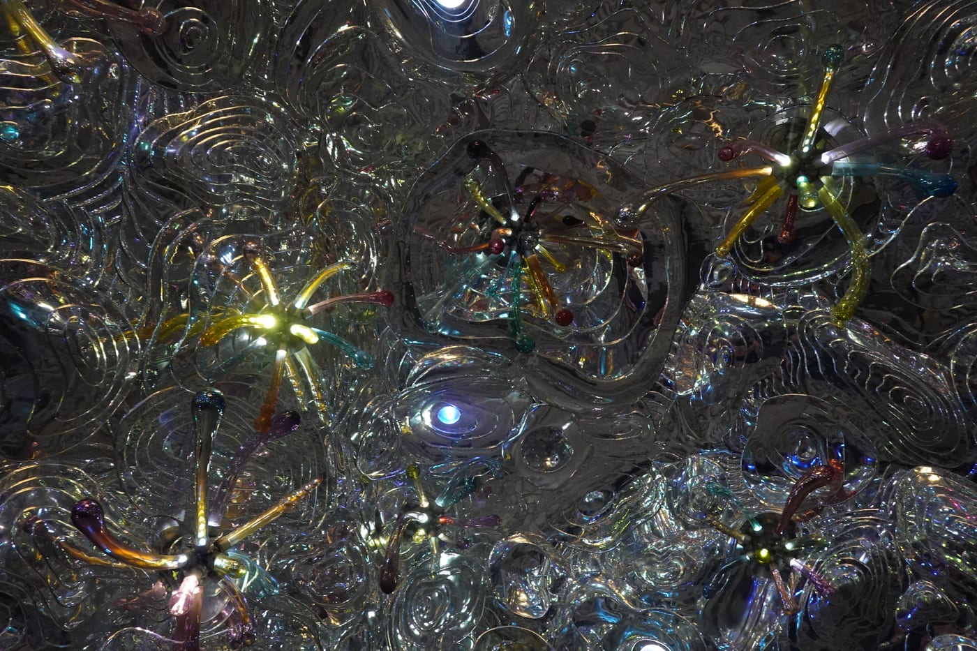 Detail of a glass-and-light ceiling installation.