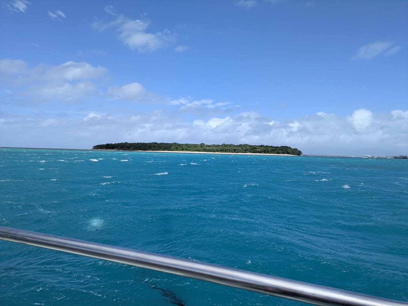 Green Island seen from the snorkeling mooring point. Looks calm. Looks are deceptive.
